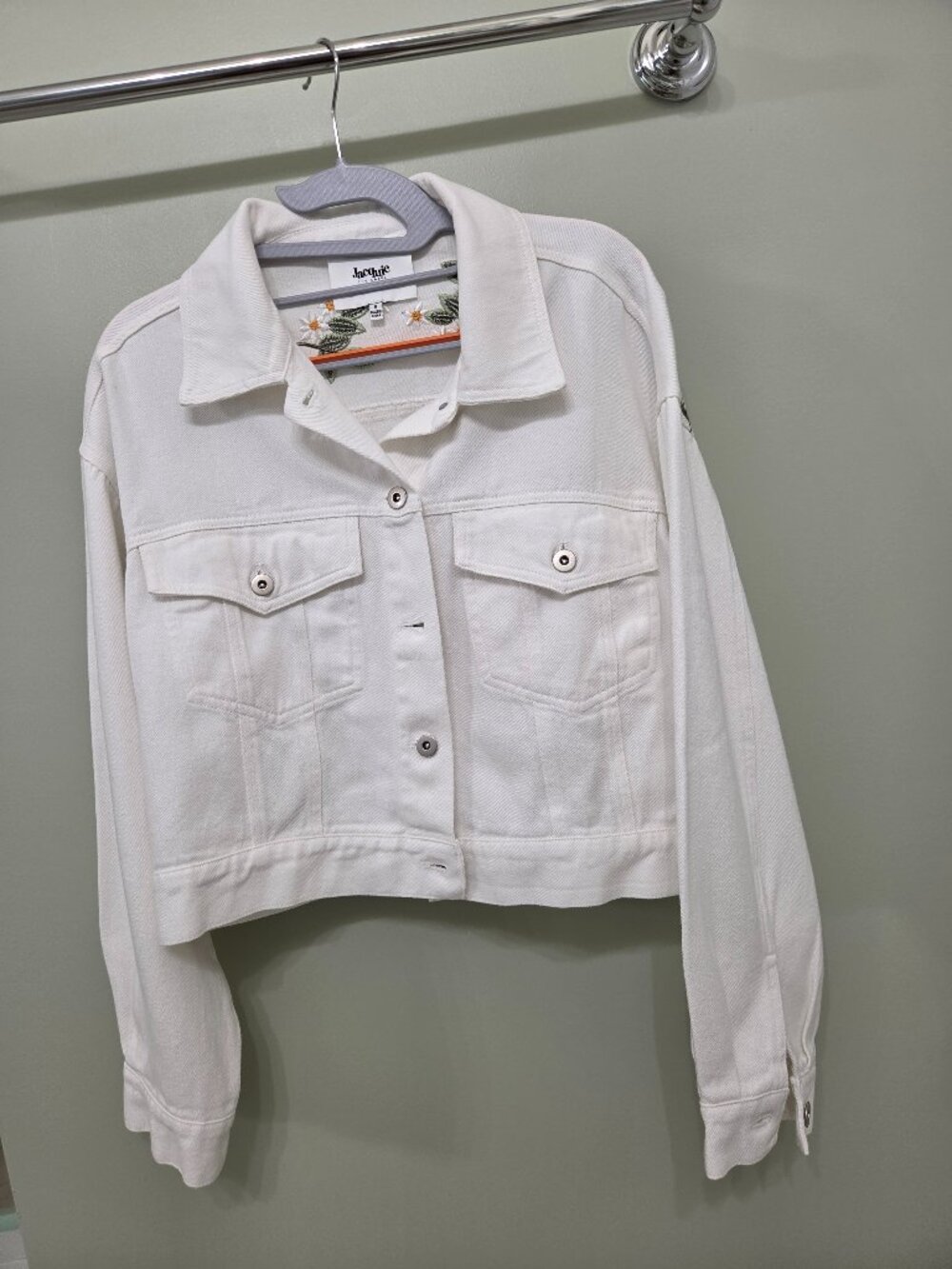 Jacquie The Label Embroidered White Denim Jacket-Brand New/Never Worn